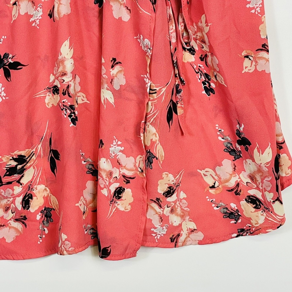Torrid Womens 1 1X Blouse Top‎ Pink Floral Sleeveless Chiffon Wrap Bold Bright - Picture 3 of 7
